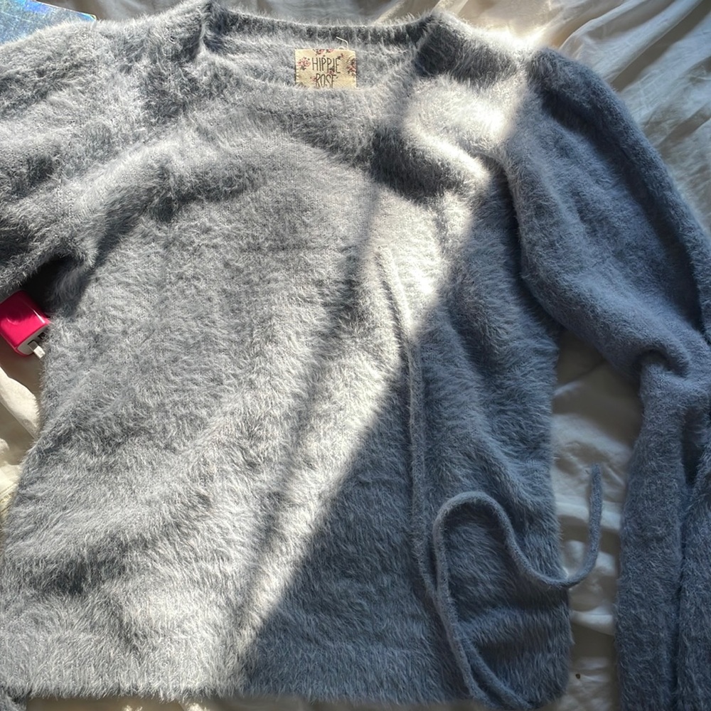 Fuzzy sweater with bow ties